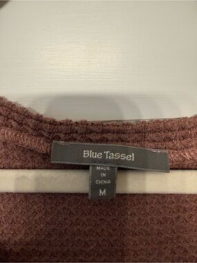 Anthropologie Blue Tassel Mauve Waffle-Knit Crewneck Sweater